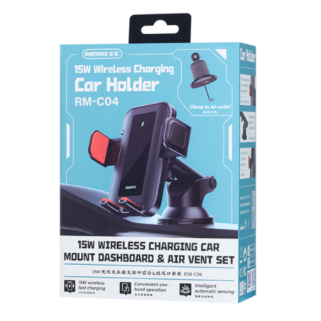 Support De Chargement Sans Fil Pour Voiture Et Grille D'aération 15W Remax RM-C04 - Noir