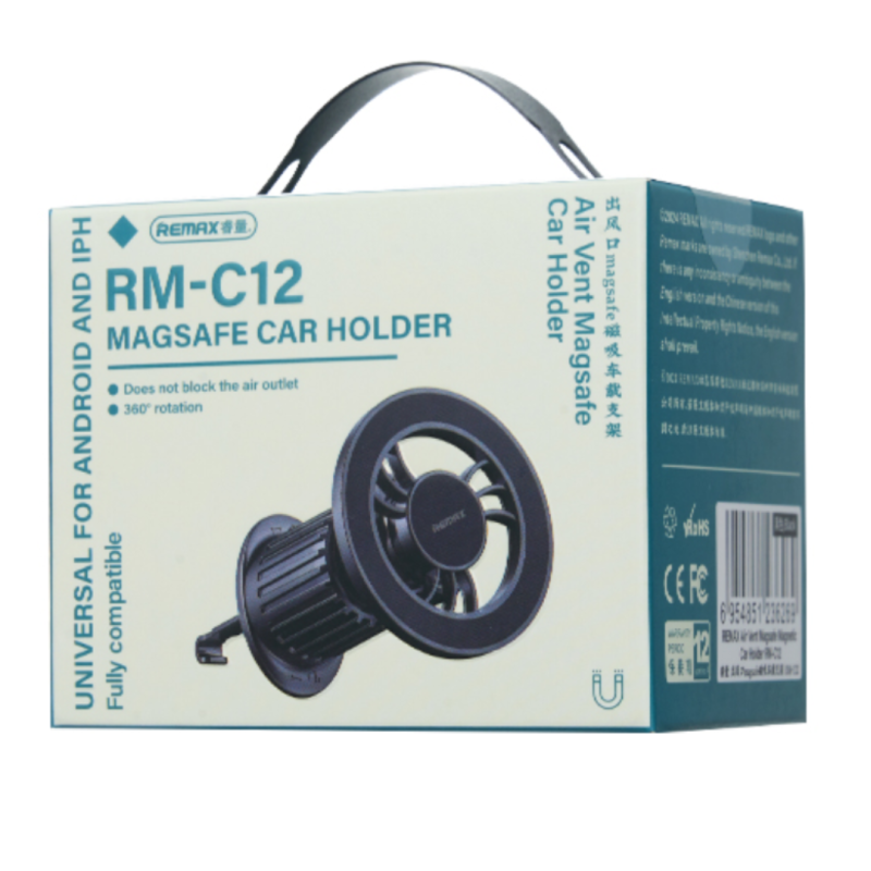 Support Magnétique MagSafe Pour Grille D'aération De Voiture Remax RM-C12 - Noir Support Magnétique MagSafe Pour Grille D'aération De Voiture Remax RM-C12 - Noir