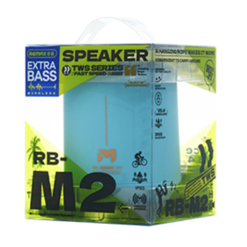 Enceinte portable REMAX RB-M2 – 1200 mAh, IPX5, portée 10 m, Bleu Enceinte portable REMAX RB-M2 – 1200 mAh, IPX5, portée 10 m, Bleu
