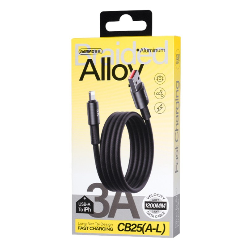 Câble USB-A vers Lightning REMAX CB25(A-L) – 3 A, 15 W, 1,2 m, Noir