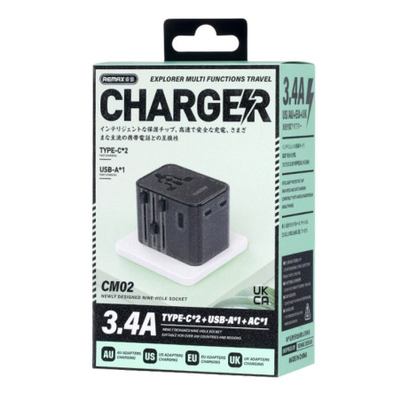 Chargeur voyage REMAX Explorer CM02 – Multifonction Noir