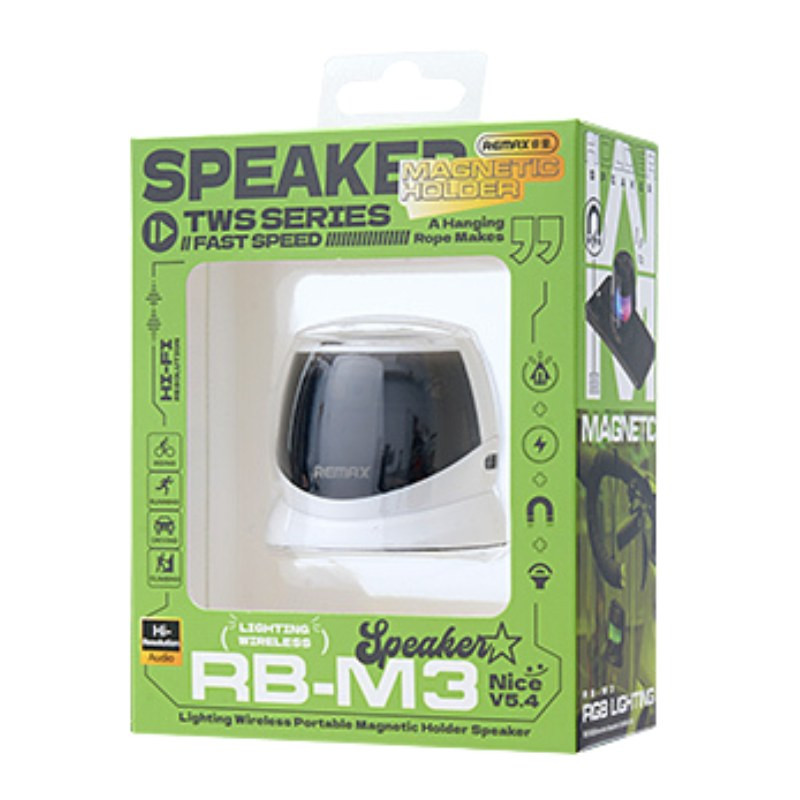 Enceinte portable sans fil REMAX Lighting RB-M3 – Support magnétique, Blanc Enceinte portable sans fil REMAX Lighting RB-M3 – Support magnétique, Blanc