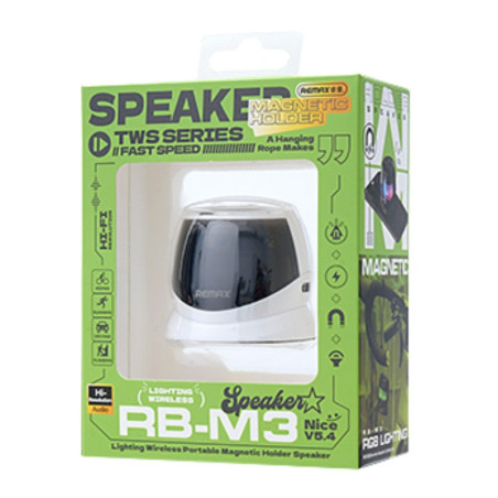 Enceinte portable sans fil REMAX Lighting RB-M3 – Support magnétique, Blanc