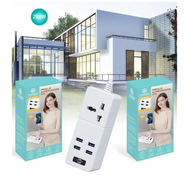 Multiprise USB portable CIAOBOSI TX-9674 2500W, 3.1A, 110-250V