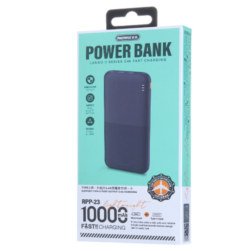 Power Bank REMAX Lango II RPP-23 – 10,000mAh USB + USB-C Black Power Bank REMAX Lango II RPP-23 – 10,000mAh USB + USB-C Black