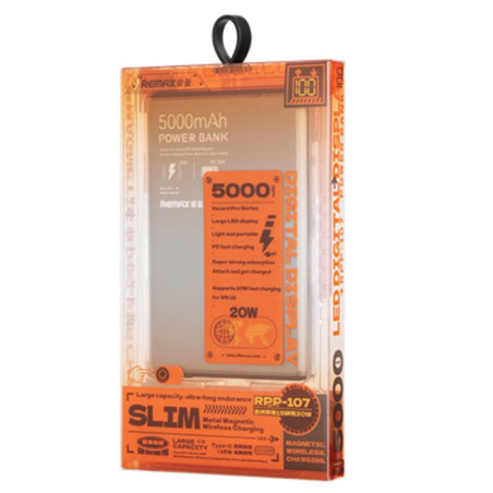 Power Bank REMAX Vocard Pro Series RPP-107 – 5,000mAh 20W Gray, magnetic 2-in-1
