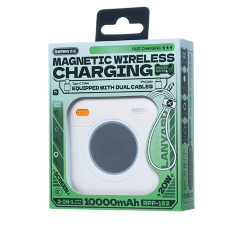 Batterie externe REMAX RPP-152 – 10 000 mAh Blanc, magnétique 15W