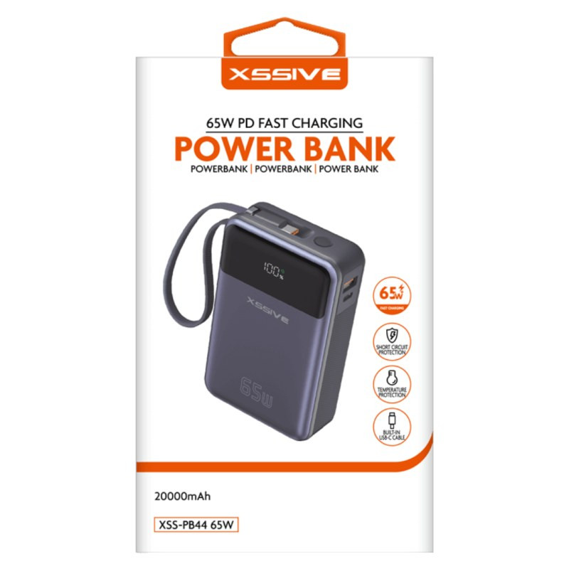 Batterie externe XSSIVE XSS-PB44 – 20 000 mAh, câble USB-C, 65W, noir Batterie externe XSSIVE XSS-PB44 – 20 000 mAh, câble USB-C, 65W, noir