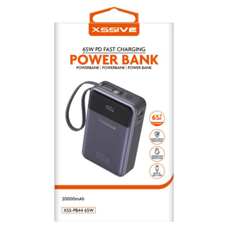 Batterie externe XSSIVE XSS-PB44 – 20 000 mAh, câble USB-C, 65W, noir