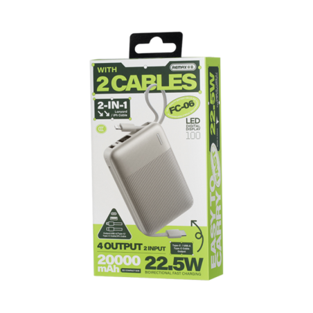 Power Bank REMAX FC-06 – 20000mAh 22.5W with Cables Silver