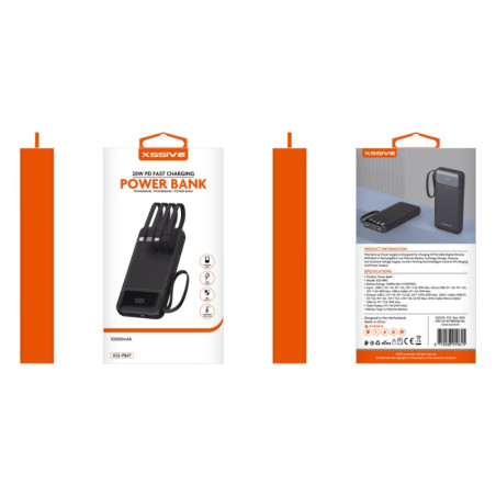 Power Bank XSSIVE XSS-PB47 – 10,000mAh Black, 4 cables