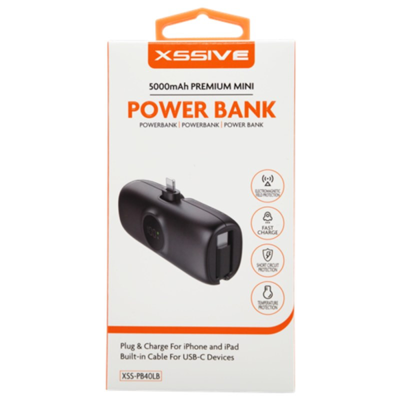Batterie externe XSSIVE XSS-PB40LB – 5 000 mAh Noir USB-C 20 W avec câble pour iPhone et iPad Batterie externe XSSIVE XSS-PB40LB – 5 000 mAh Noir USB-C 20 W avec câble pour iPhone et iPad