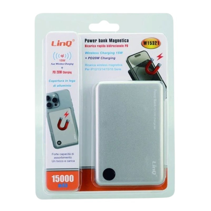 Batterie externe magnétique sans fil LinQ W15321 – 15 000 mAh PD 20 W Batterie externe magnétique sans fil LinQ W15321 – 15 000 mAh PD 20 W