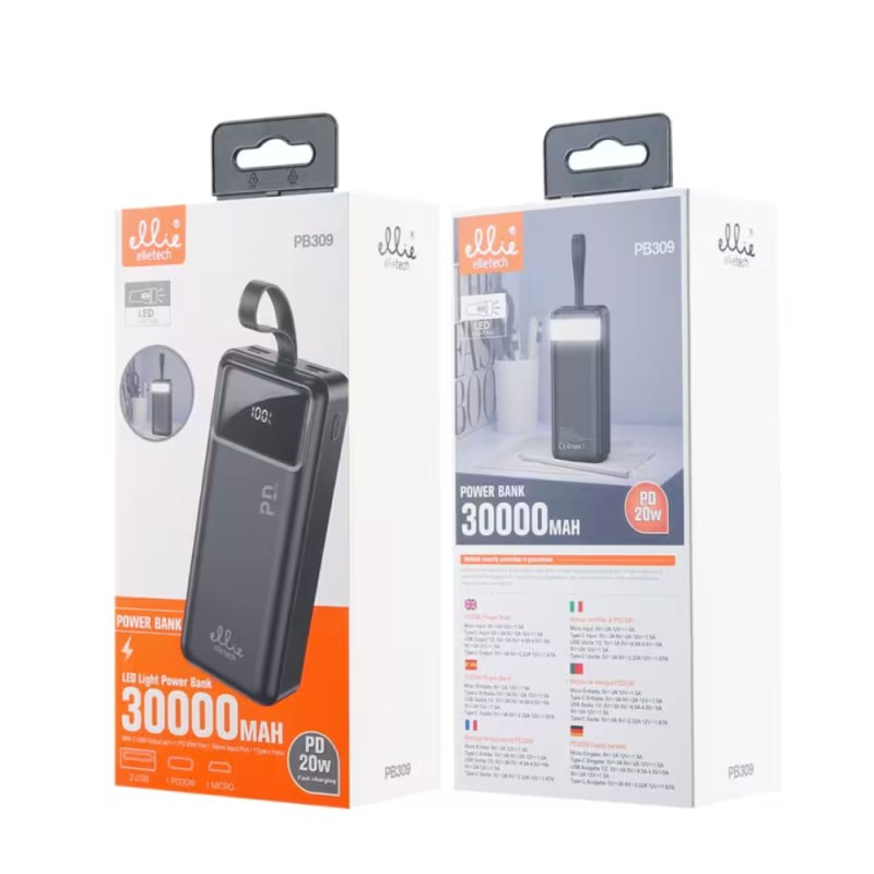 Batterie externe Ellietech PB309 – 30 000 mAh Noir Batterie externe Ellietech PB309 – 30 000 mAh Noir