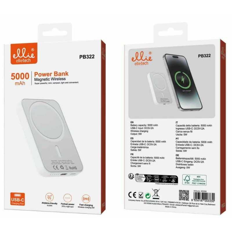 Batterie externe Ellietech PB322 – 5 000 mAh sans fil 5 W Batterie externe Ellietech PB322 – 5 000 mAh sans fil 5 W