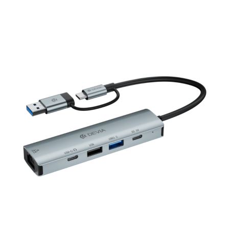 HUB Type-C+USB 5 en 1 DEVIA- Pro2 RJ45+USB2.0+USB3.0+TYPE-C+