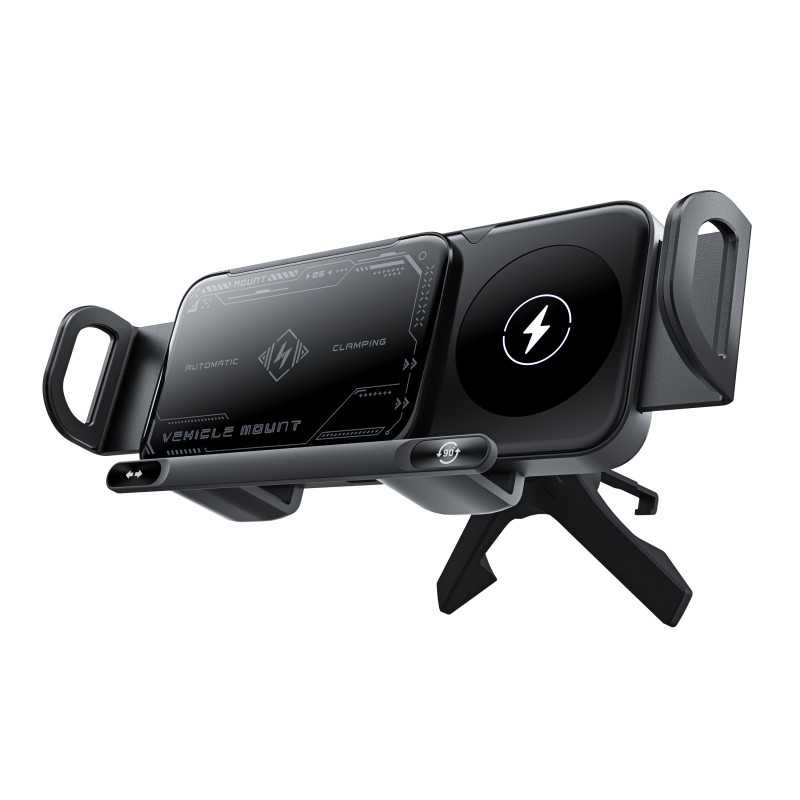 Car Phone Mount ECO X01 – 15W wireless charging, 90° rotation, hook base and suction cup