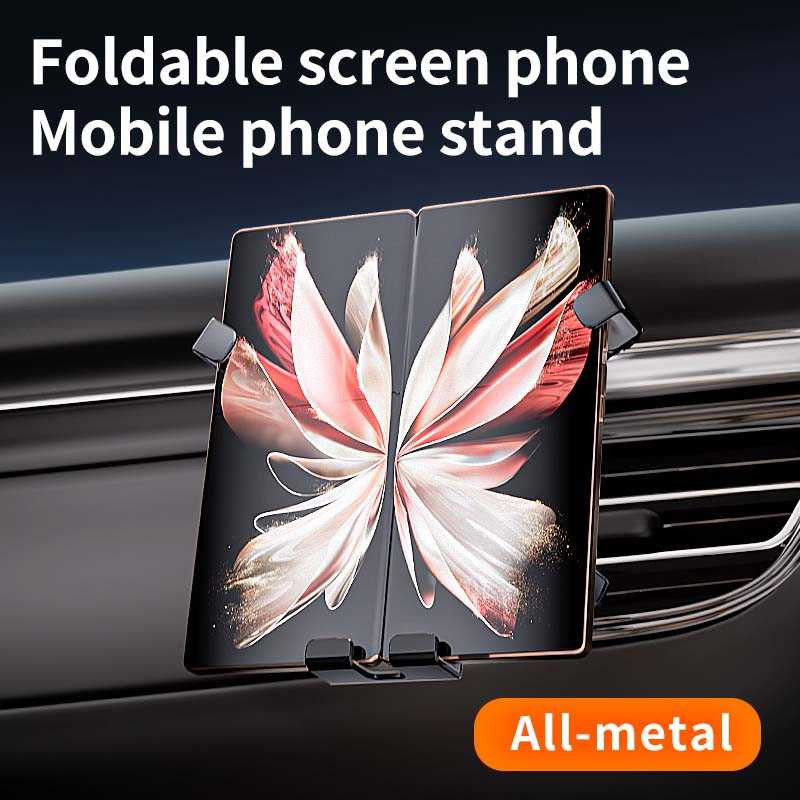 Support de téléphone voiture à écran pliable - Fixation sur ventilation à gravité -structure tout métal pour navigation optimale Support de téléphone voiture à écran pliable - Fixation sur ventilation à gravité -structure tout métal pour navigation optimale