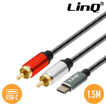 Câble Audio Type-C Mâle / 2 RCA Mâles Nylon Tressé 1.5m LinQ
