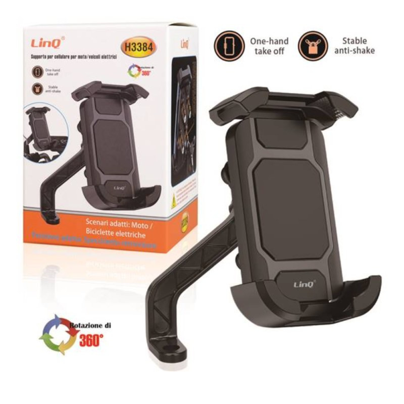Support téléphone moto LinQ H3384 – pince universelle 360°