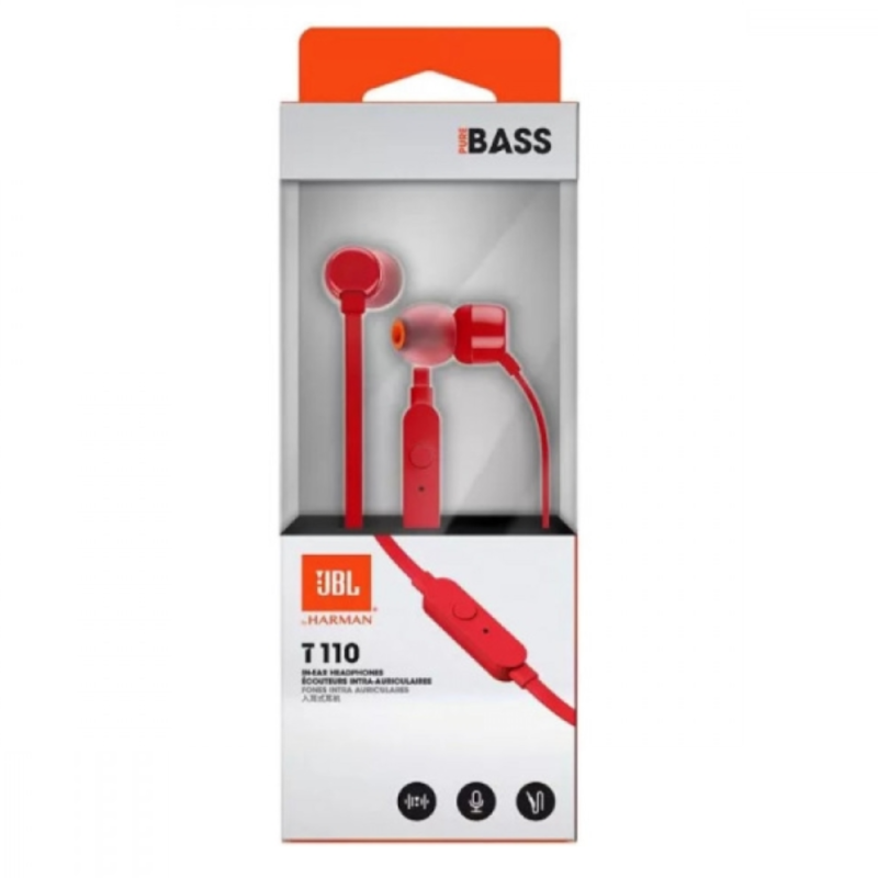 JBL Tune 110 Wired Earphones – 3.5mm Red JBL Tune 110 Wired Earphones – 3.5mm Red