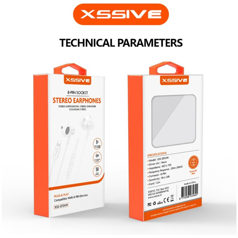 Wired Lightning Earbuds XSSIVE XSS-EP24W – Stereo, White Wired Lightning Earbuds XSSIVE XSS-EP24W – Stereo, White