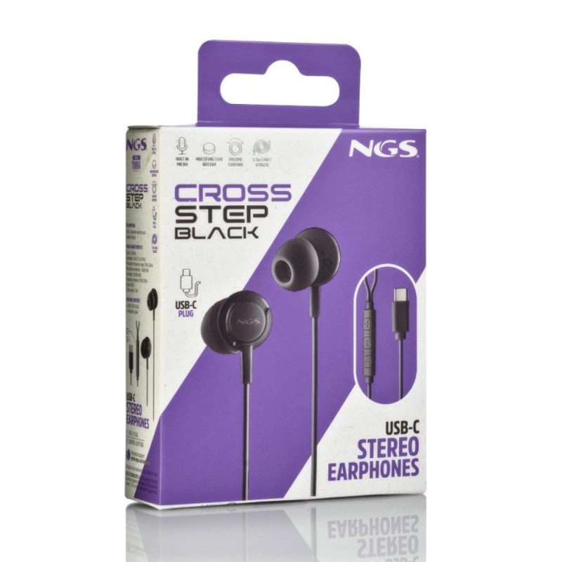 Hands-Free Earphones NGS Cross Step – USB-C 1.2m Black Hands-Free Earphones NGS Cross Step – USB-C 1.2m Black