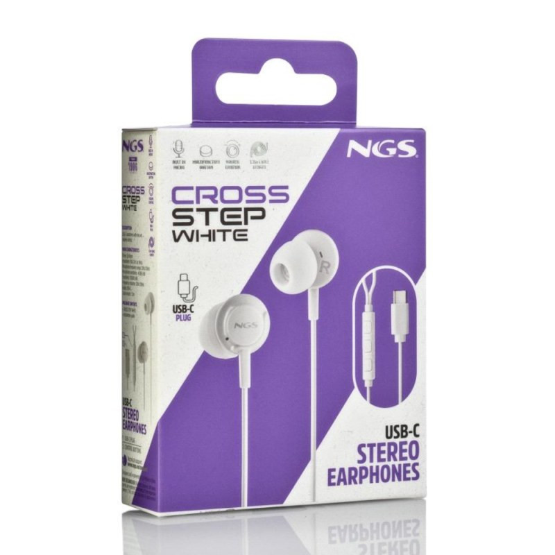 Hands-Free Earphones NGS Cross Step – USB-C 1.2m White Hands-Free Earphones NGS Cross Step – USB-C 1.2m White