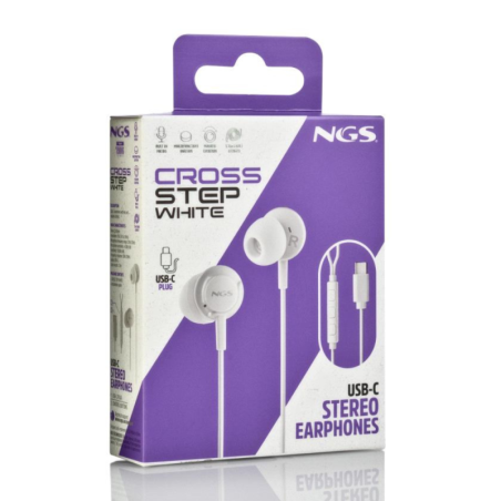 Ecouteurs Kit Main Libre NGS Cross Step White, USB-C - 1,2 M - Blanc