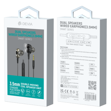 Écouteurs Filaires intra-auriculaires dynamiques doubles Jack 3.5mm De