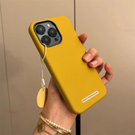 Soft iPhone Case @Lovely Power – Yellow Faux Leather Minimalist Design