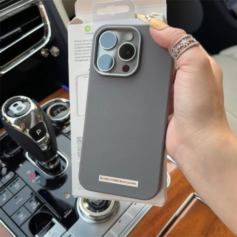 Soft iPhone Case @Lovely Power – Gray Faux Leather Minimalist Design