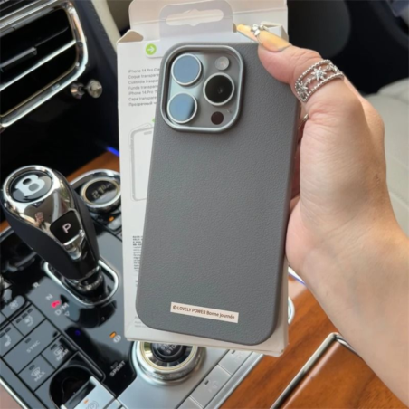 Soft iPhone Case @Lovely Power – Gray Faux Leather Minimalist Design