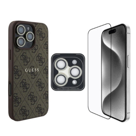 3-in-1 Protection Bundle GUESS for iPhone – Brown MagSafe 4G Rhinestone