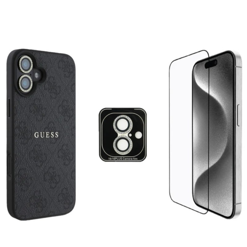 Pack de protection 3-en-1 GUESS pour iPhone – MagSafe Noir Pack de protection 3-en-1 GUESS pour iPhone – MagSafe Noir