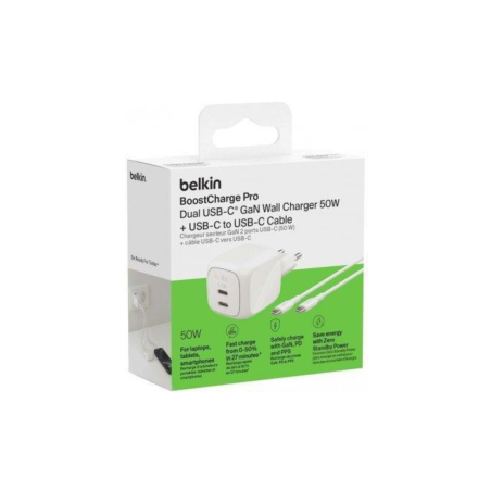 Adaptateur Secteur 2 Ports / Câble USB-C / USB-C 50W 1m BELKIN - WCH01