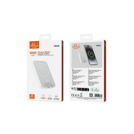 PowerBank 5000mAh charge sans fil 5W avec port Type-C et USB - Elliete
