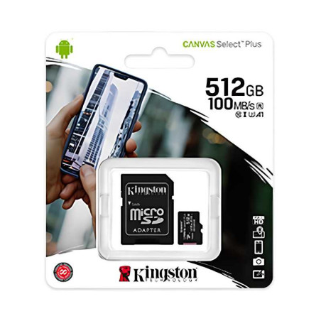 Carte Mémoire Kingston Canvas Select Plus 512Go - Micro SDHC + Adaptat