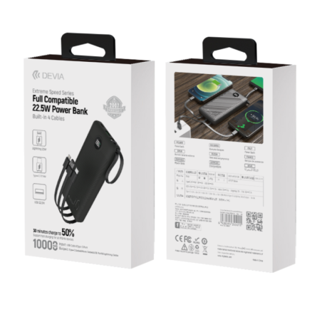 Power Bank 4 Câbles (USB + Lightning + Micro + USB-C) 10000m