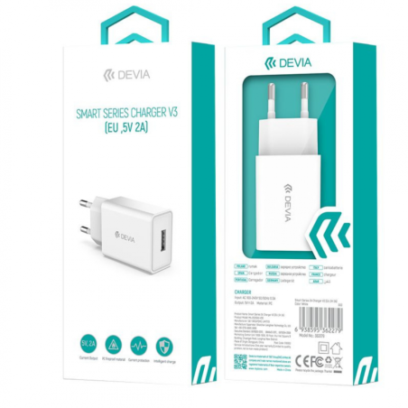 Chargeur V3 - Devia Smart Series - EU 10W 5V 2A 1USB - Blanc - Aliment
