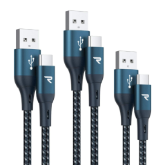 Câble USB / USB-C Nylon Tressé RAMPOW RAC-29 Bleu - 1m/2m/3m