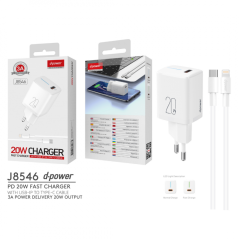 Kit Chargeur Type-C / Lightning 20W PD - D-power J8546 - Bla