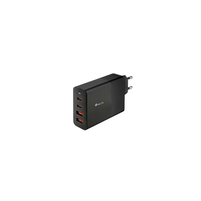 NGS Bud 100W Chargeur Mural GaN Ultra-Rapide 100W avec 4 Ports (2 USB-C + 2 USB-A) - Noir