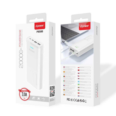 Power Bank 20000mAh - D-power P8586 - Noir - Alimentation Ré