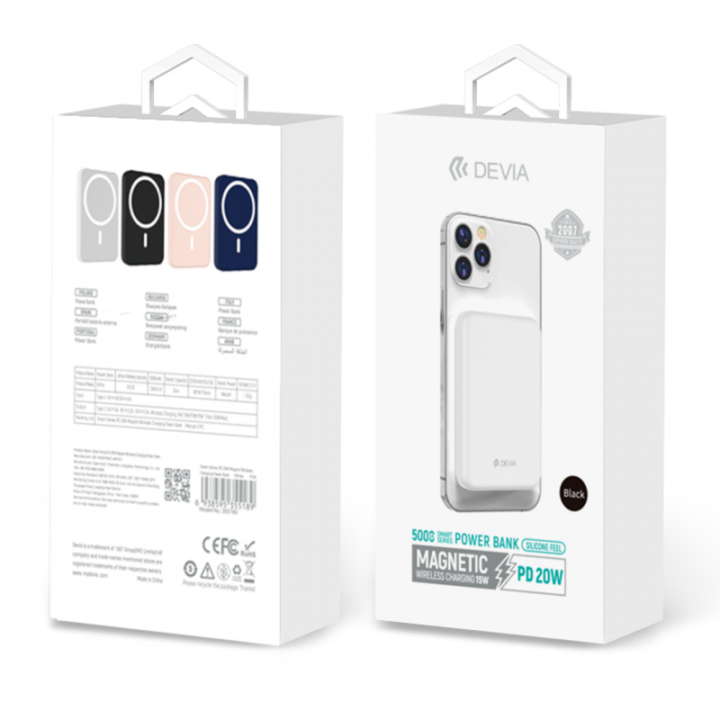 Power Bank Magnétique - DEVIA Smart PD 20W - 5000mAh - Noir