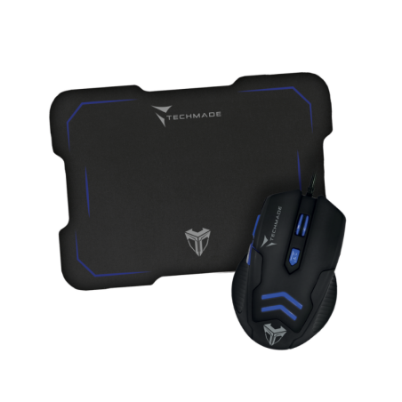 Souris filaire + Tapis De Souris Gaming Techmade - Bleu - Alimentation