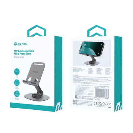 Metal Phone Stand Devia EL243 – Gray, adjustable and foldable 360°