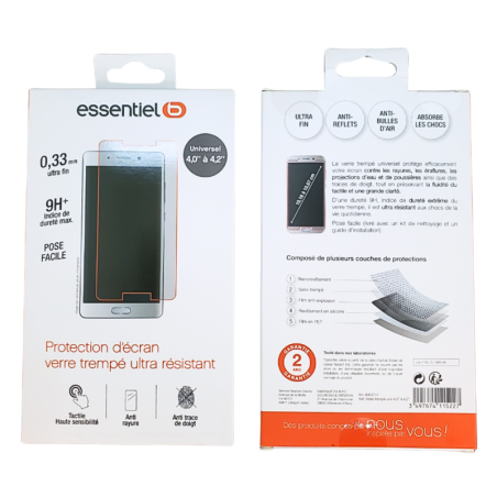 Verre Trempé ESSENTIELB Universel 4.0' à 4.2' - Alimentation Ref F4154