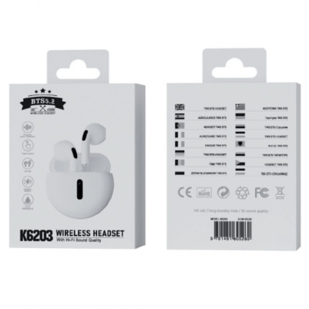 Écouteurs Bluetooth - D-power K6203/A8 - Blanc - Alimentatio