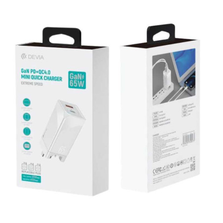 Adaptateur Secteur USB + USB-C DEVIA GaN 65W PD+QC4.0 - Audio Ref A035